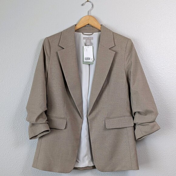NWT H&M Gathered Sleeve Open Front Blazer SZ M - Picture 2 of 13